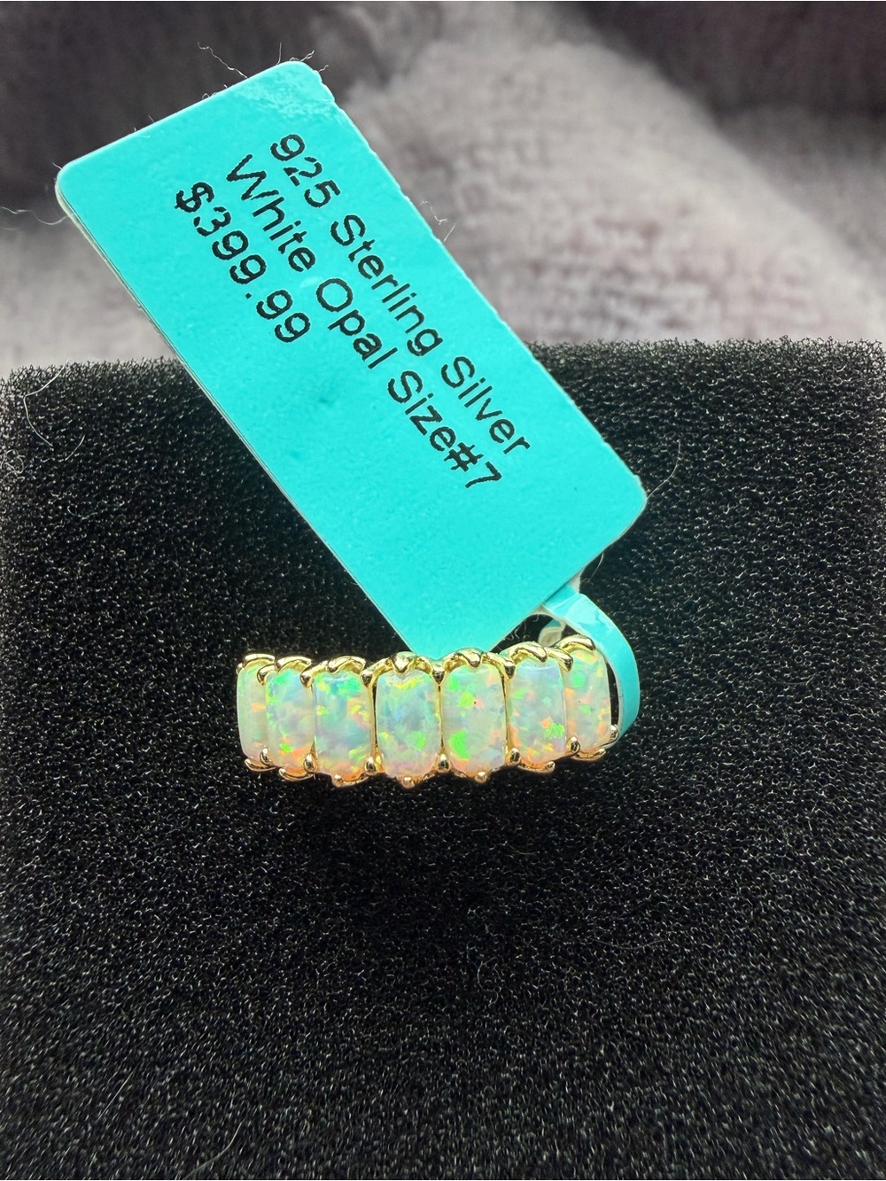 White Opal Gold-Plated 925 Sterling Silver Ring Size 7